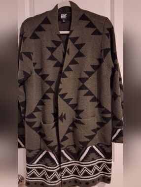 FRYE Olive & Black Geometric Open-Front Cardigan